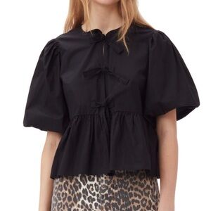 Ganni Poplin Peplum Tie Blouse